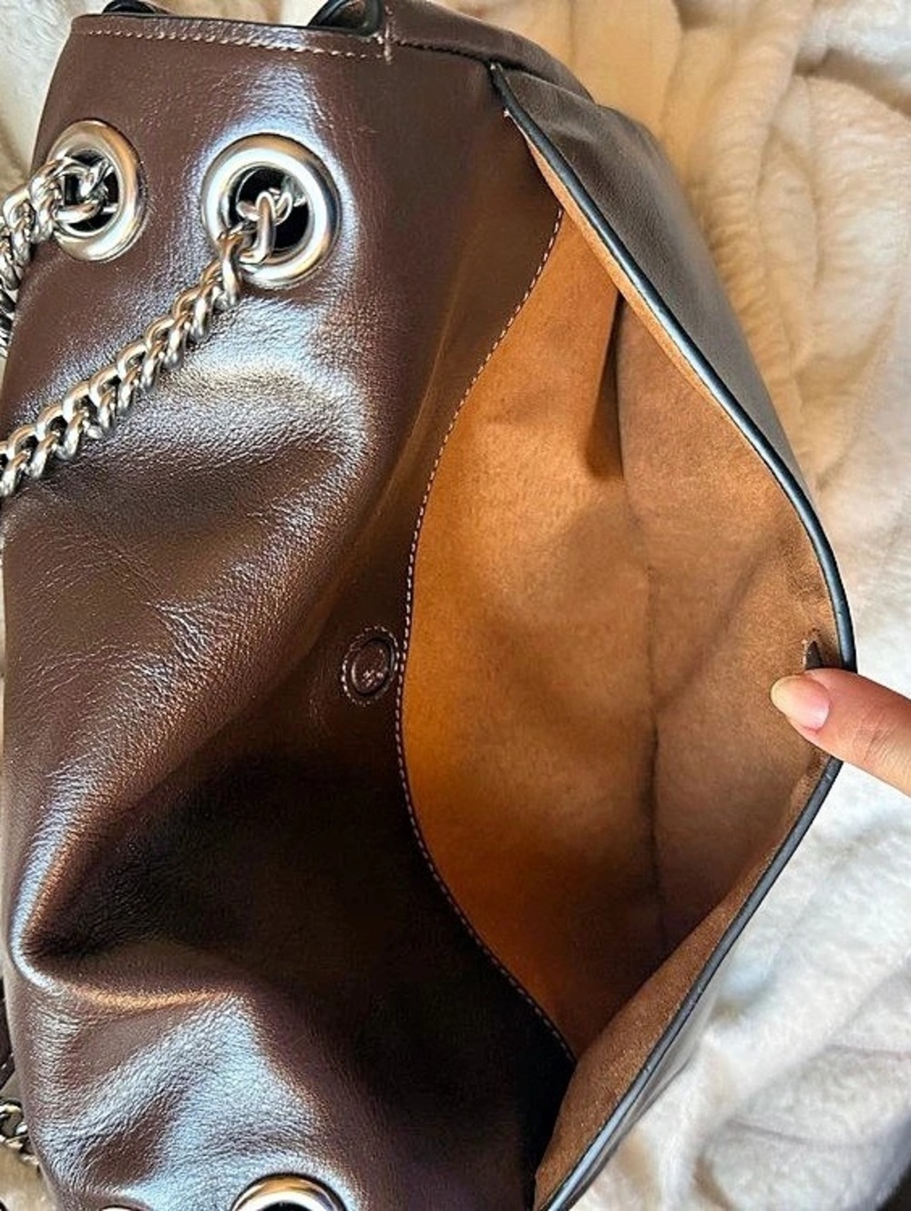 Coach Elodie Bag (Brown Crinkle Leather & Silver Hardware) - Picture 3 of 6